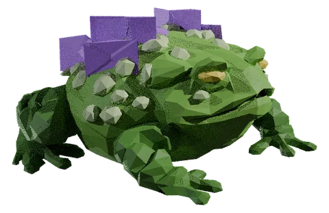 Croakite, low-poly crystal-back toad, 3D render