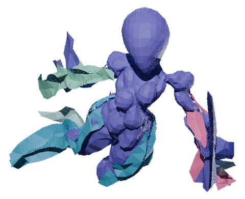 Sashwisp, low-poly spirit veil-dancer, 3D render
